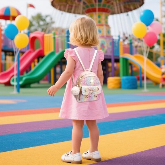 Glitter Pink 3-Piece Girls Bowknot Leather Backpack Set for Stylish Adventures main image 5